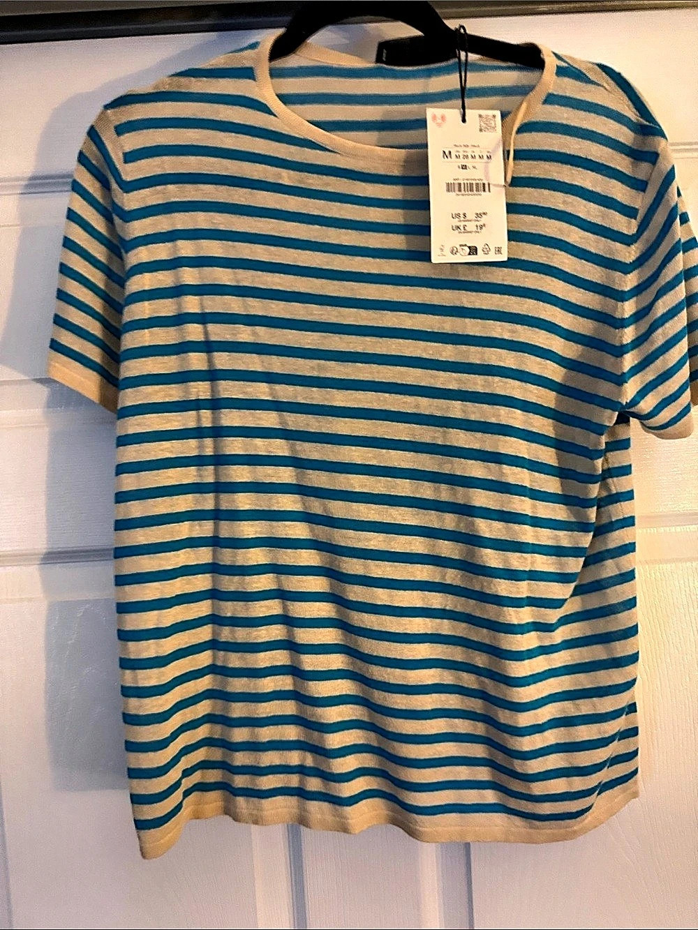 Zara Medium  Striped Short Sleeve Top in Blue & Cream Medium NWT